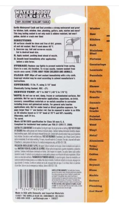 GORILLA SEALANT WHITE 2.8OZ